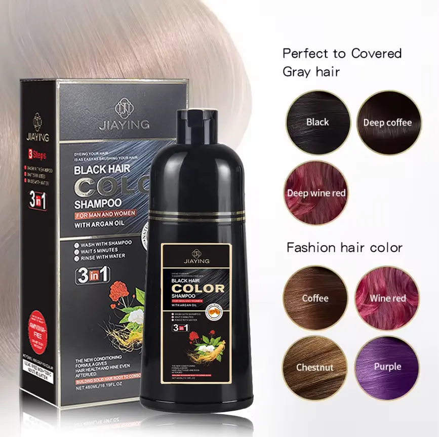 Champú para teñir el cabello sin amoníaco a base de hierbas orgánicas naturales Color negro permanente 3 en 1 Tinte Cabello Color