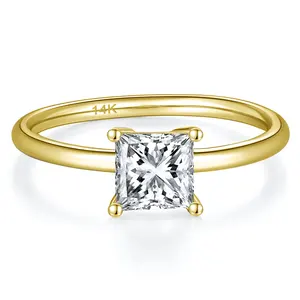 RINNTIN GR09 GRA certificato principessa solitario Moissanite anello 14K oro massiccio 1.0 carati diamante anelli di fidanzamento per le donne