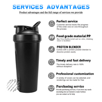 Bouteille de shaker à protéines en plastique personnalisée avec logo, 400 ml, 600 ml, 20 oz, design personnalisé, sans BPA, anti-fuite, bouteille de shaker pour la salle de sport et la remise en forme