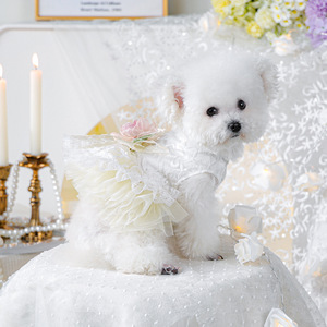 Lace Embroidery Dog Wedding Dress Tutu Skirt Pet <b>Clothes</b> <b>Cat</b> Floral Princess Dress Pet Birthday Party Costume - Product Image 4