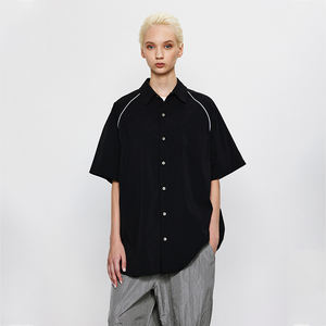 Chemise décontractée en jersey tricoté respirant à épaules tombantes, coupe ample, 100 % coton, à boutons, avec bande réfléchissante, fabrication OEM - Product Image 1