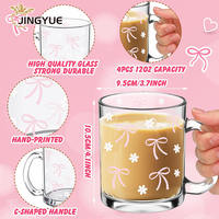Tasses à café en verre Coquette rose avec nœuds, 12 oz, avec poignée, pour boissons chaudes et froides, cadeau idéal pour femmes et amies