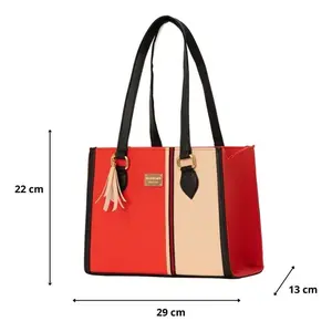 Bolso Tote para Mujer Fana Cora M3855 Rojo Beige, Cuero PU, Bloques de Color, Estilo Moderno, Uso Diario - Product Image 4