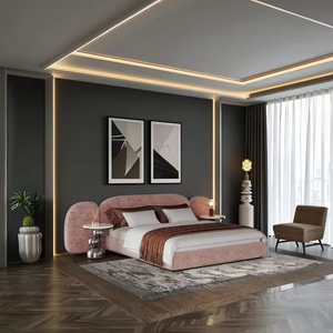 Set Letto Matrimoniale King Size Moderno in Tessuto Stile Italiano Minimalista, Arredamento Camera da Letto Francese Crema - Product Image 6