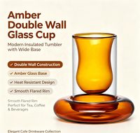 Ensemble de tasses à thé/café en verre borosilicate double couche bicolore avec soucoupe intérieure ambrée assortie, décoration créative pour la table à manger