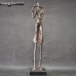 Estatuilla de músico de hierro fundido flautista 3D de bronce antiguo, estatua de escritorio o suelo impresa UV para decoración del hogar - Product Image 3