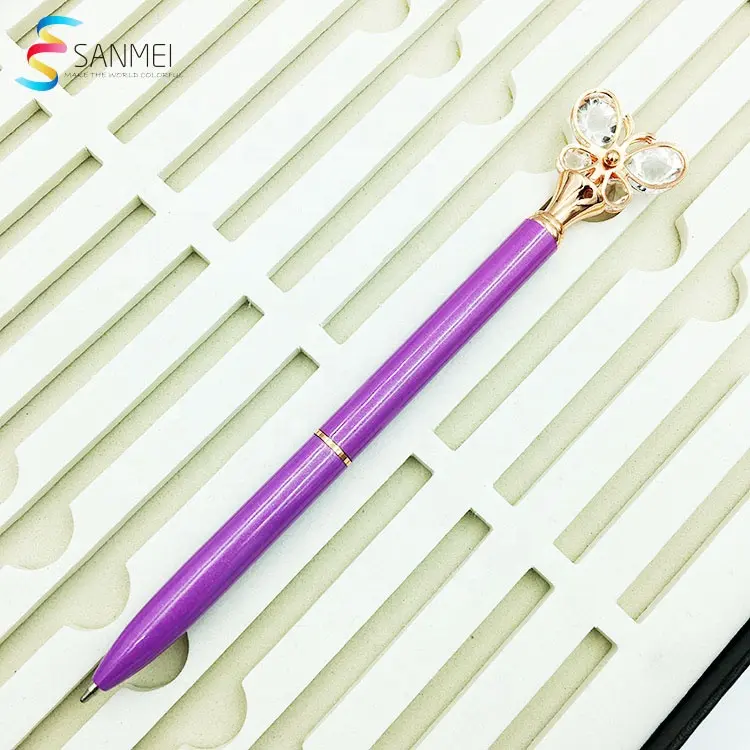 Promoção da moda jóias gravado roxo borboleta caneta de metal