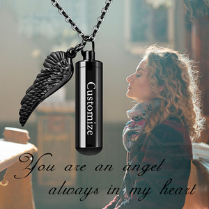 Collier souvenir avec pendentif en acier inoxydable, bijoux avec ailes d'ange avec cylindre, pour cendres, cadeaux commémoratifs - Product Image 4