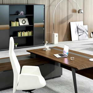Escritorio Ejecutivo Moderno con Gabinete de Almacenamiento en Forma de L, Mesa de Computadora para Gerente/CEO, Muebles de Oficina en <span class=keywords><strong>Casa</strong></span>, Estación de Trabajo de Madera - Product Image 4