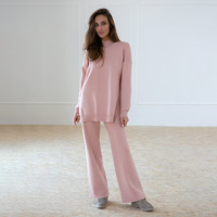 Design classique deux pièces pantalon ensemble O cou pull ample pull doux femmes pull ensemble