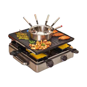 Gril électrique d'intérieur 8 Woks pour <span class=keywords><strong>raclette</strong></span> et <span class=keywords><strong>fondue</strong></span>, plaque antiadhésive détachable, contrôle de la température, sans fumée, pour fêtes à domicile et barbecue - Product Image 1