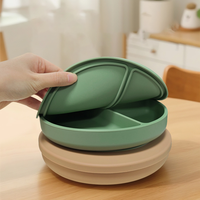 Assiette bébé en silicone anti-déversement résistante à la chaleur Eversou, 3 compartiments, plateau d'alimentation à ventouse pour tout-petits avec couvercle