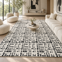 Tapis faits main en laine de Nouvelle-Zélande, luxe, style moderne minimaliste Wabi-Sabi, noir et blanc, pour salon et chambre.
