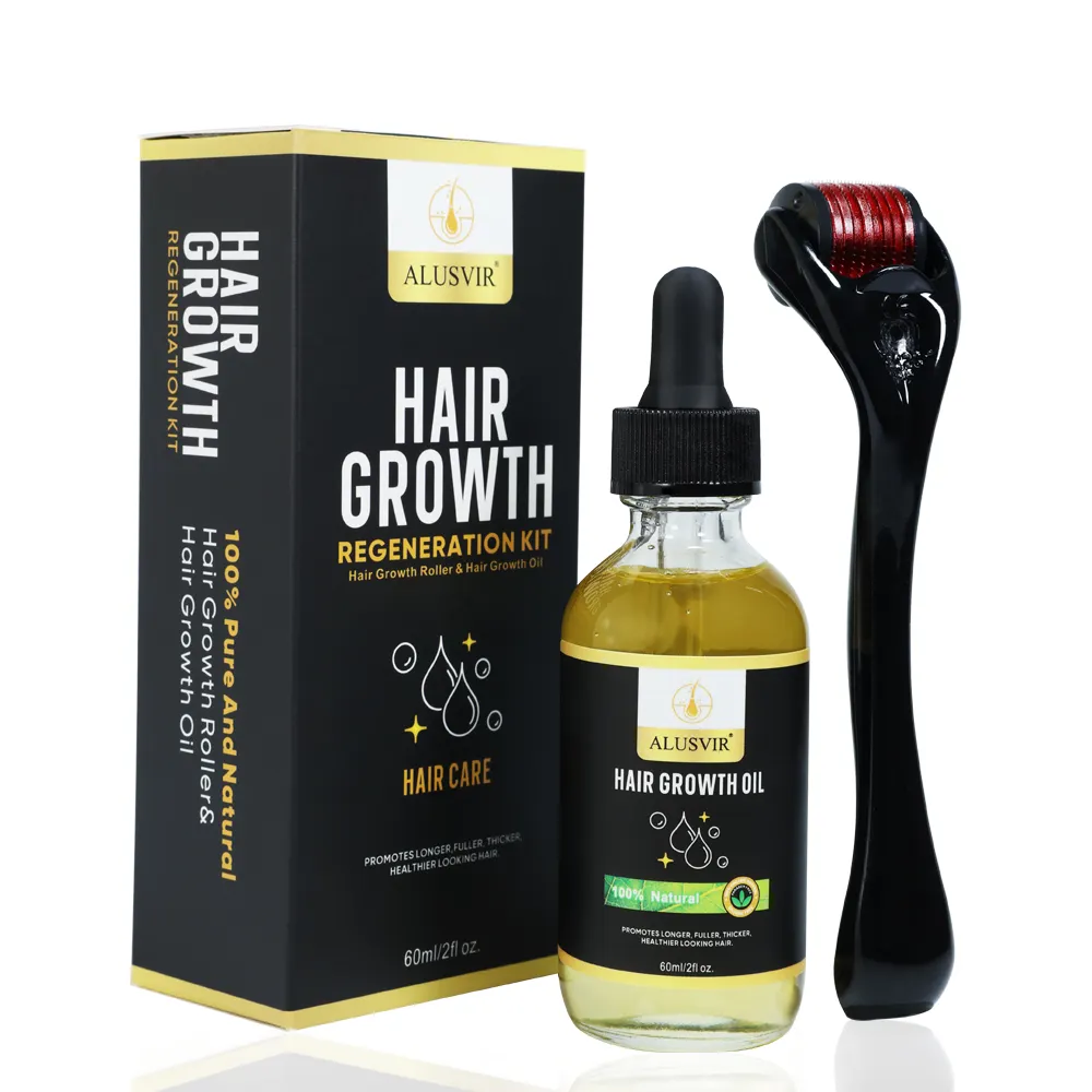 Private Label Bio Vegan Nou rishing Scalp Anti Haarausfall Behandlungen Wachstums öl Haarwuchs Serum und Roller Set
