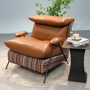 Fauteuil de salon moderne pour villa, chaise de loisirs pour chambre d'hôtel, chaise individuelle confortable en cuir avec structure métallique, mobilier d'appartement 9223 Moderne - Product Image 5