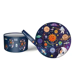 Rompecabezas personalizado de dibujos animados para niños, puzzle Circular de Luna, tierra, estrella, caja redonda, 150