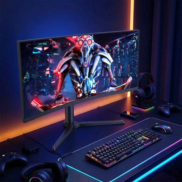 34 Inch Curved Gaming Monitor 4K 165Hz 21:9 Fish-shaped 1500R HDR400 WQHD Adjustable with 250cd/m 5ms QLED for