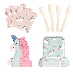 Décorations d'anniversaire licorne DAMAI comprenant des assiettes à dîner, des assiettes à dessert, des serviettes, des gobelets, une bannière et une nappe pour kit de fête licorne pour 8 personnes - Product Image 6