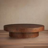 Majestätischer Runder Mappa Burl Couchtisch, Exotischer Holz-Säulentisch, Luxuriöser Organischer Moderner Minimalistischer Lounge-Tisch