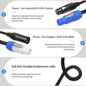 สายเคเบิลคอมบิพาวเวอร์คอนแบบขายส่ง 3 ขา XLR 1ม./1.5ม./2ม./5ม. สายไฮบริดสำหรับเวที ฉนวน PVC ทองแดงตีเกลียว รองรับแรงดันไฟฟ้า 250V สำหรับหัวไฟเคลื่อนที่ - Product Image 4