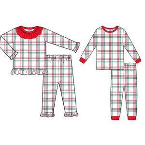 family christmas pajamas cotton lounge set plaid kids pjs winter children girls pajama sets