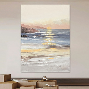 Pintura al Óleo de Paisaje Marino al Atardecer de la Aldea de Dafen, Arte Texturizado Hecho a Mano, Decoración de Pared Moderna y Minimalista para Sala de Estar, Sin Marco - Product Image 1