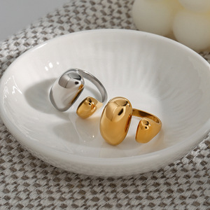 Asymmetrical Double Lobed <b>Open</b> <b>Ring</b> 18k Gold Stainless Steel Geometric Design Unisex Jewelry Gift - Product Image 3