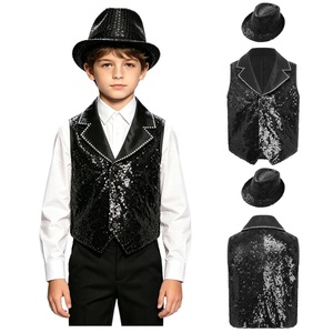 Ensemble Gilet et Chapeau à Paillettes pour Garçons, Costume de Danse Hip-Hop, Gilet à Paillettes, Bordure en Strass Paisley, Col Cranté, Costume de Scène Personnalisé - Product Image 2