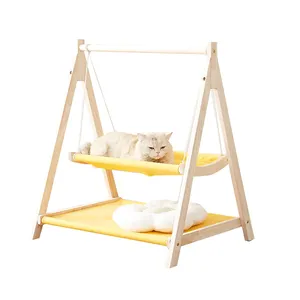 Wholesale New Products pet cat hammock wooden All Seasons cat bed Hanging bunk bed washable cat litter the swing