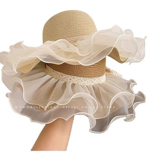 Sombrero de Sol Ajustable de Doble Capa con Volantes de Organza y Borde Ancho con Encaje, Protección UV para Vacaciones en la Playa, para Mujer - Product Image 2