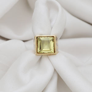 แหวนชุบทองเงินแท้18K สำหรับเป็นของขวัญแหวนชุบทองเลมอนควอตซ์สำหรับ925 - Product Image 3