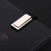 Libreta A5 de Cuero con Logotipo LED Multifuncional Personalizada de Fábrica, Banco de Energía de 8000 mAh, Carga Inalámbrica y Unidad Flash USB