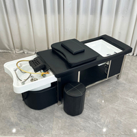 Lit de lavage moderne noir en cuir synthétique avec cadre en acier inoxydable, éponge haute densité et bassin en acrylique pour salle de bain et hôtel