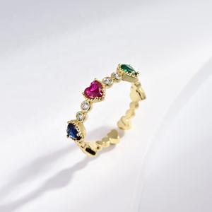 wholesale 925 plata sterling <b>silver</b> wedding colorful zircon <b>ring</b> heart clover adjustable <b>stack</b> stone gold plated <b>rings</b> for girls - Product Image 1