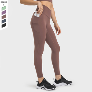 Collants de sport à taille croisée pour femmes, Leggings de Yoga de Fitness de course à pied sans ligne T avec poches doubles sur les côtés, nouvelle collection - Product Image 2