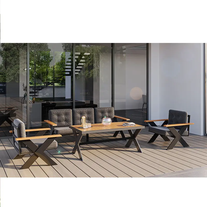 Nouvel arrivage de mobilier de jardin Ensemble de 4 pièces en aluminium Tube Patio Couch Sectionnel Jardin Ensembles Extérieur en aluminium Large Main Courante Canapé