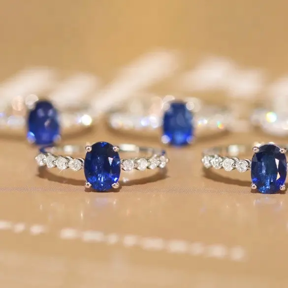 Sang Trọng Đá Quý Trang Sức Set 18K Vàng Tự Nhiên Kim Cương Nhẫn Phòng Thí Nghiệm-Grown Blue Sapphire Nhẫn Denier Đá Quý Engagement Ring Tùy Chỉnh