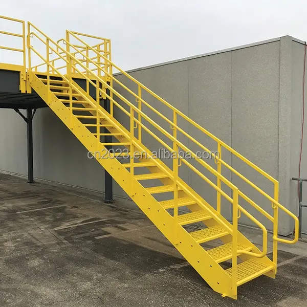 Escalera de acero galvanizado industrial para exteriores Escalera de metal con balaustradas y pasamanos para uso exterior