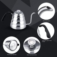 Bouilloire à café à bec de cygne en acier inoxydable 1200 ml, écologique, moderne, pour café filtre, avec thermomètre, finition miroir argentée