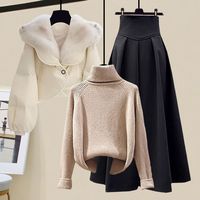 Ensemble 3 Pièces Tendance pour Femme : Manteau en Coton Doublé avec Col en Laine, Style Coréen Automne-Hiver pour Étudiantes, Robe Décontractée en Laine