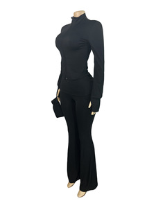 Ensemble de survêtement deux pièces évasé en velours uni pour femme, style streetwear, <span class=keywords><strong>Shein</strong></span>, élégant, confortable, haut de gamme, pour la détente - Product Image 5