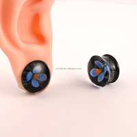 Evorte Verre Bleu Fleur Argent Plaqué Oreille Jauges Bouchons Tunnels Jauge Civière Double Extenseur Évasé 6mm-25mm