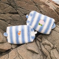 Neues Design Maßgefertigtes Besticktes Logo Handtuchstoff Reise-Toilettenartikel Aufbewahrungsorganizer Gestreifter Frottee Kosmetik-Make-up-Beutel