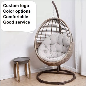 White Garden Furniture Metal Rattan Outdoor Patio Balcony <strong>Egg</strong> Shaped Nest Basket Adult <strong>Wicker</strong> Hanging Swing <strong>Chair</strong> With Stand - Product Image 4