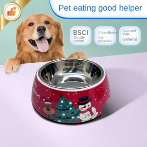 2025 Natal Novo Aço Inoxidável <span class=keywords><strong>Pet</strong></span> <span class=keywords><strong>Bowl</strong></span> Único Prato com Fundo Antiderrapante Seguro Cão Alimentação Menos Mess Venda Quente no Reino Unido - Product Image 4