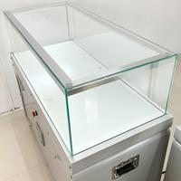 Vitrine de présentation de bijoux de style mécanique avec éclairage LED, support métallique et comptoir en verre pour l'affichage en magasin