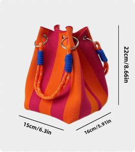 Bolso de cubo de punto a rayas para mujer, portátil, de viaje, de ganchillo, para compras, con asa de cuerda personalizada, bolso tote de punto. - Product Image 2