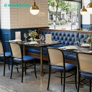 MINGMENG Round Restaurant <b>Table</b> Set with <b>Rattan</b> Back Chairs Metal Frame Glass Top Modern <b>Dining</b> Furniture for Commercial Use - Product Image 3