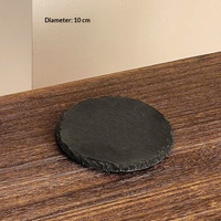 Sous-verre rond en pierre naturelle noire résistant à la chaleur, design zen asiatique pour verres à thé, whisky et cocktails