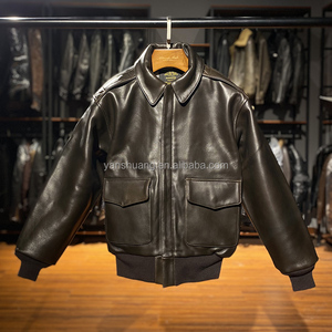 Factory <strong>Custom</strong> Thick Sheepskin <strong>Ma</strong>-1 Flight Genuine Leather Jacket Men Loose Fit Stand Collar Winter Season Fashion Logo - Product Image 1